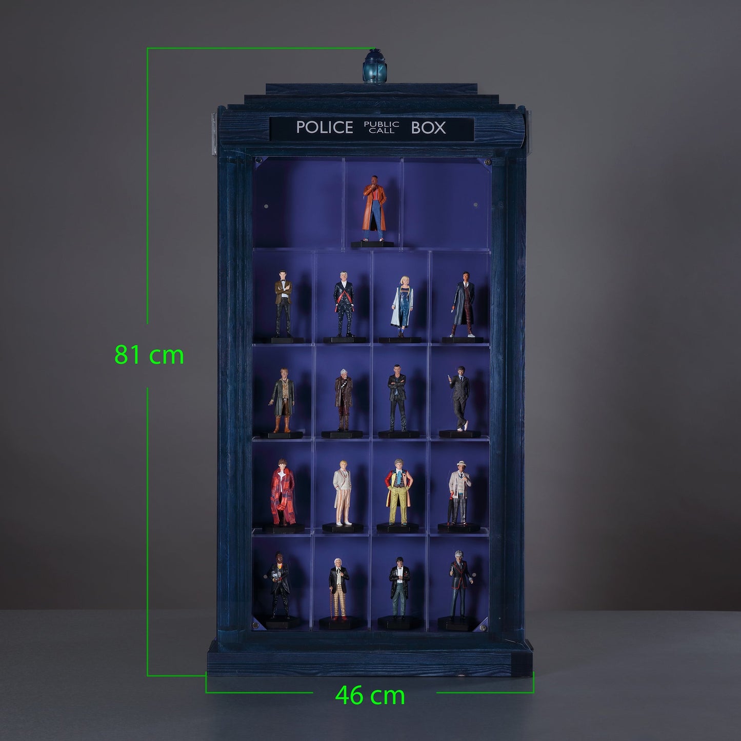 TARDIS Display Case with Figurines of 17 Doctors