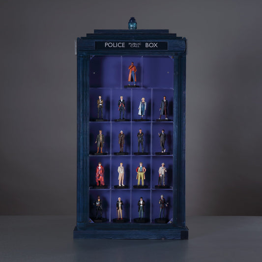 TARDIS Display Case with Figurines of 17 Doctors